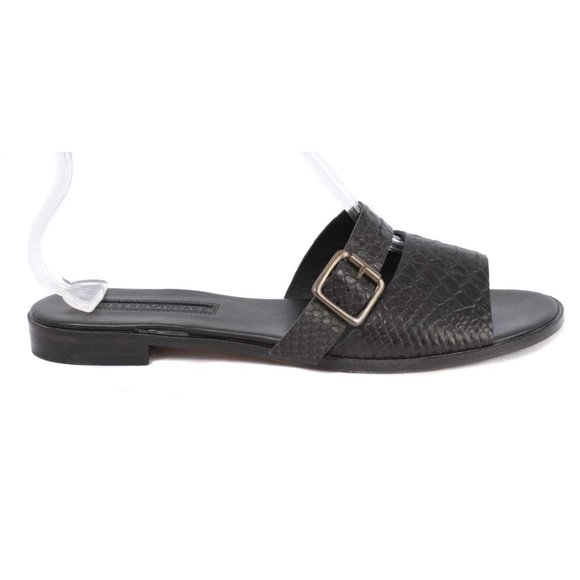 🍍MODERN VINTAGE Black Croc Embossed Slide Sandals - Picture 1 of 8